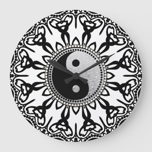 Tribal Black+White YinYang Balance Your Time Large Clock (Front)