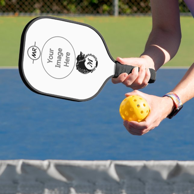 Tribal Black Wolf Head Silhouette Laurel Monogram Pickleball Paddle (Insitu)
