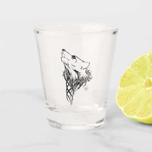 Tribal Black Wolf Howl Shot Glass