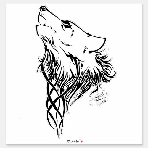 Tribal Black Wolf Howl Sticker