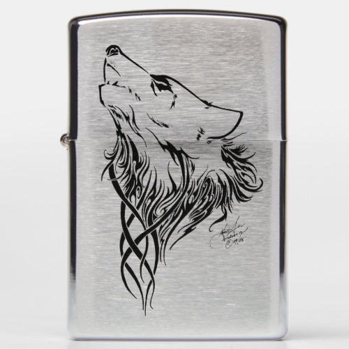 Tribal Black Wolf Howl Zippo Lighter
