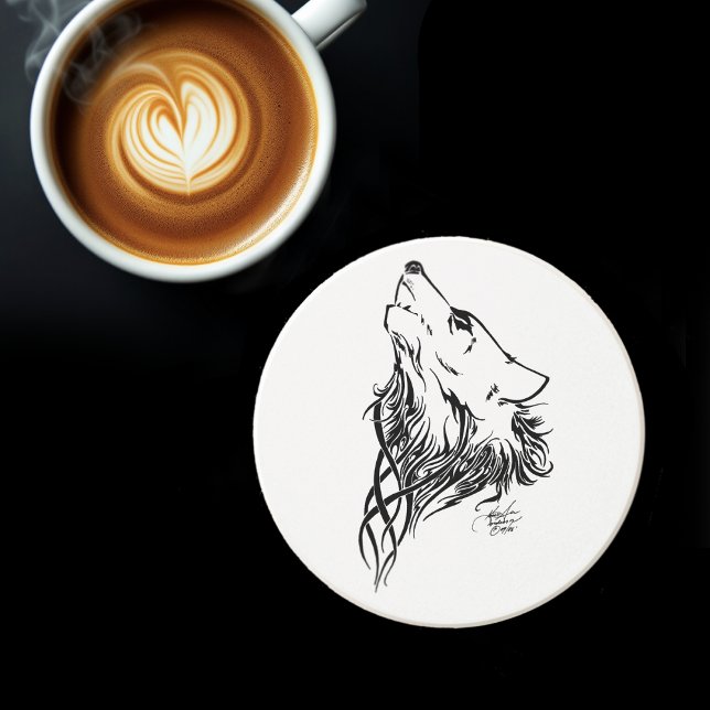 Tribal Black Wolf Howling Illustration  Drink Coaster (Creator Uploaded)