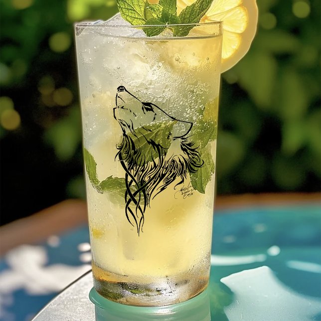 Tribal Black Wolf Howling Illustration Ink  Glass (Creator Uploaded)