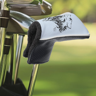 Tribal Black Wolf Howling Illustration Ink Golf Head Cover