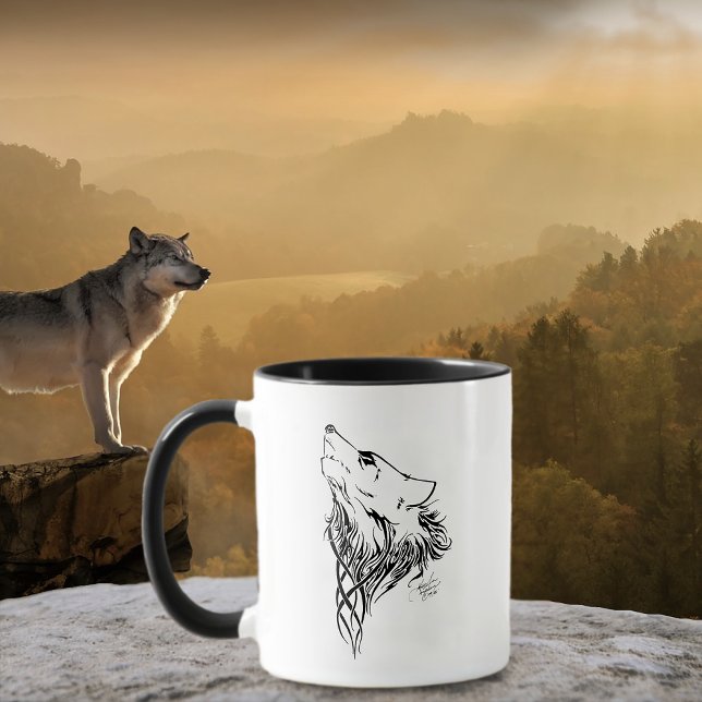 Tribal Black Wolf Howling Illustration Ink Mug (Creator Uploaded)