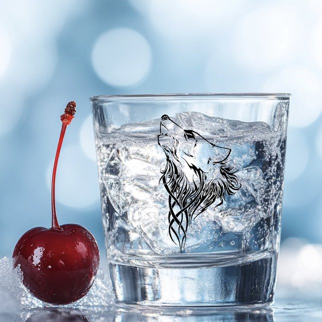 Tribal Black Wolf Howling Illustration Ink Shot Glass (Creator Uploaded)