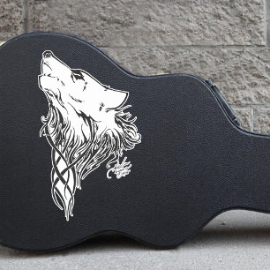 Tribal Black Wolf Howling Illustration Ink Sticker