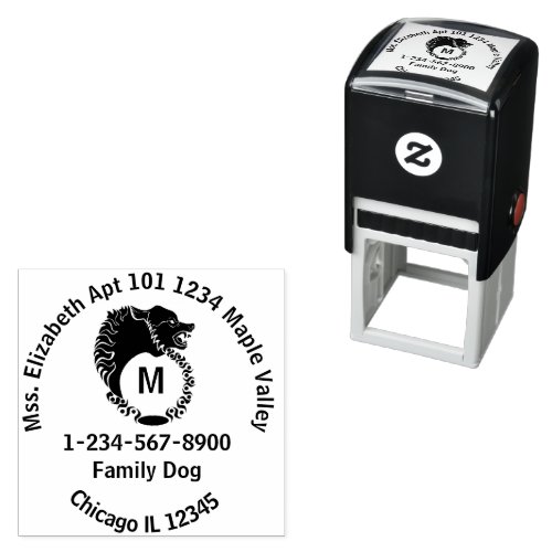 Tribal Black Wolf Ring Return Address Self_inking Stamp