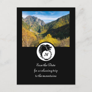 Tribal Black Wolf Silhouette Laurel Monogram Photo Invitation Postcard