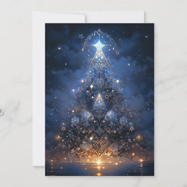 Tribal Blue Abstract Christmas Tree cards  (Front)