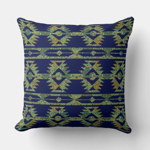 Tribal Blue And Colorful Geometric Pattern Throw Pillow