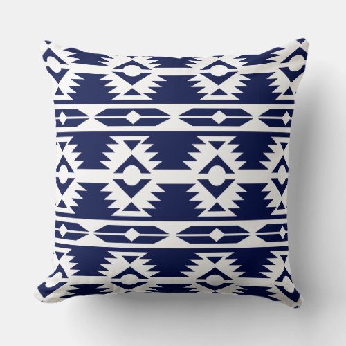 Tribal Blue And White Geometric Pattern Throw Pillow