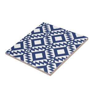 Tribal blue and white geometric tile