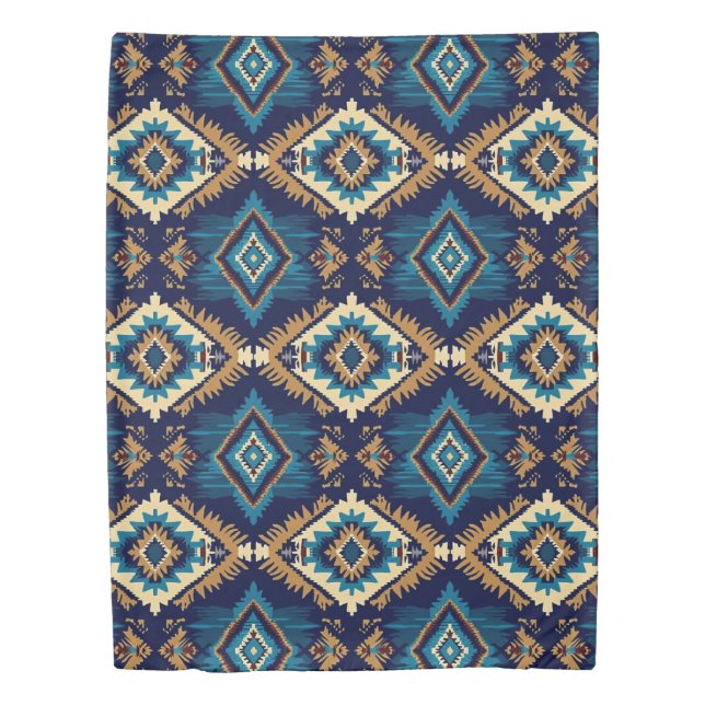 Tribal Blue Aztec Knitted Geometric Print Duvet Cover (Front)