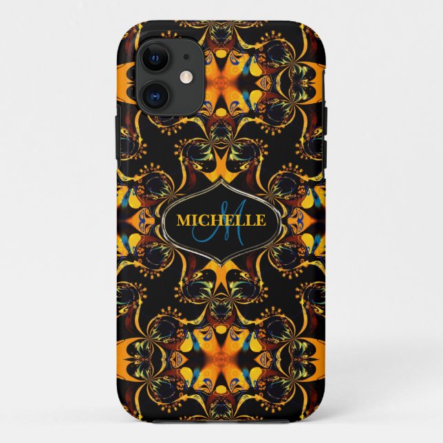 Tribal Blue Batik Custom Name iPhone Case-Mate Case (Back)
