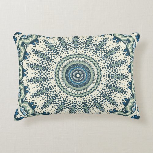 Tribal Blue Green Mandala Accent Pillow