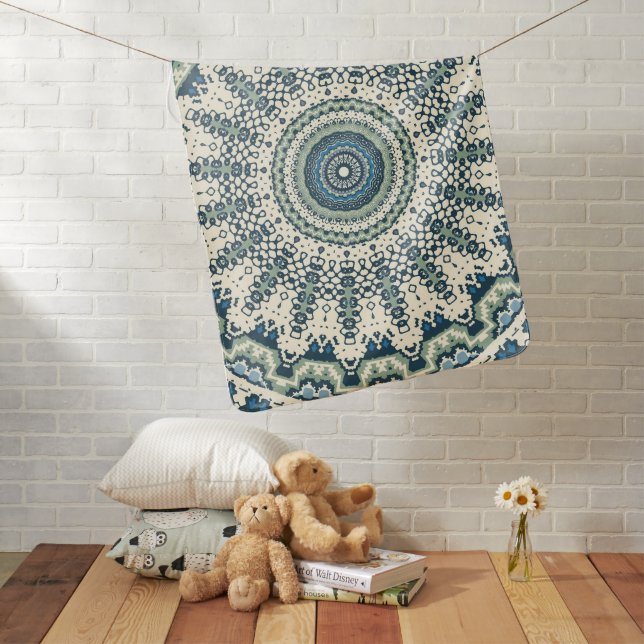 Tribal Blue Green Mandala Baby Blanket (In Situ)