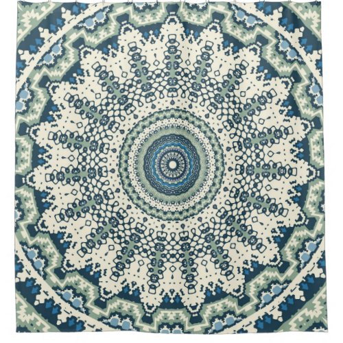 Tribal Blue Green Mandala Shower Curtain