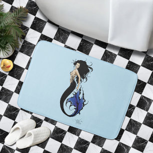 Tribal Blue Mermaid Elegant Fantasy Siren Bath Mat