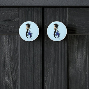 Tribal Blue Mermaid Elegant Fantasy Siren Ceramic Knob