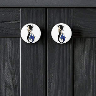 Tribal Blue Mermaid Elegant Fantasy Siren Ceramic Knob