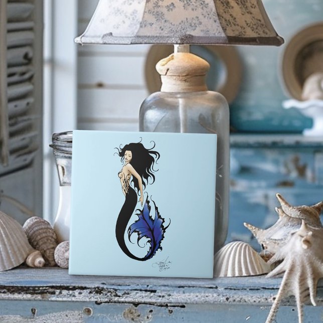 Tribal Blue Mermaid Elegant Fantasy Siren Ceramic Tile (Creator Uploaded)