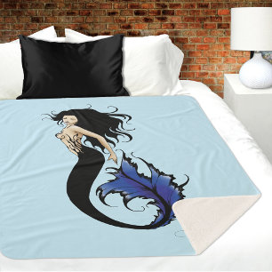 Tribal Blue Mermaid Elegant Fantasy Siren Sherpa Blanket
