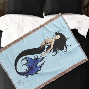 Tribal Blue Mermaid Elegant Fantasy Siren Throw Blanket