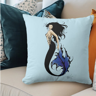 Tribal Blue Mermaid Elegant Fantasy Siren Throw Pillow