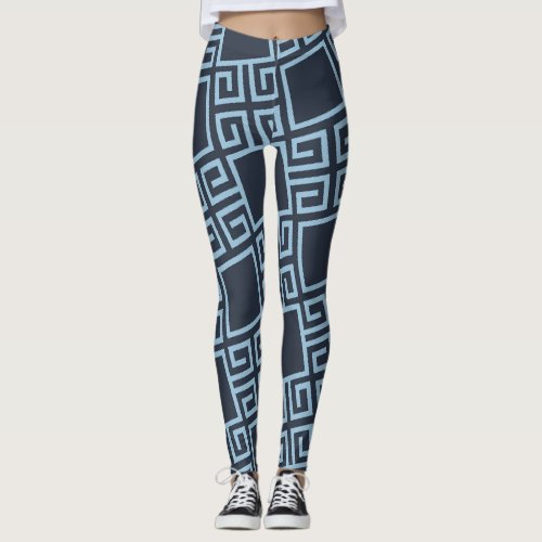 Tribal Blue White Minimal Pattern Leggings