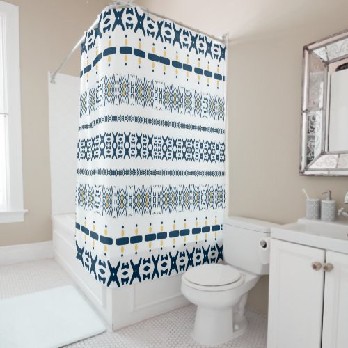 Tribal Blue White Mudcloth   Shower Curtain