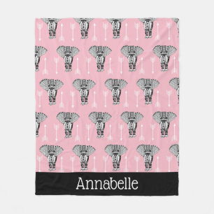 Tribal Bohemian Elephants & White Arrows Fleece Blanket
