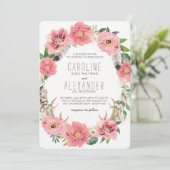 Tribal Bohemian Floral Wreath Wedding Invitations (Standing Front)