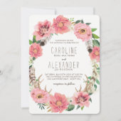 Tribal Bohemian Floral Wreath Wedding Invitations (Front)