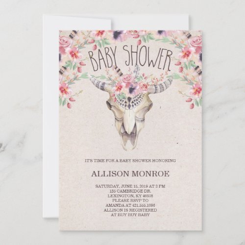Tribal Boho and Floral Baby Shower Invitation