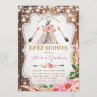 Tribal Boho Baby Shower Invitation Floral Teepee