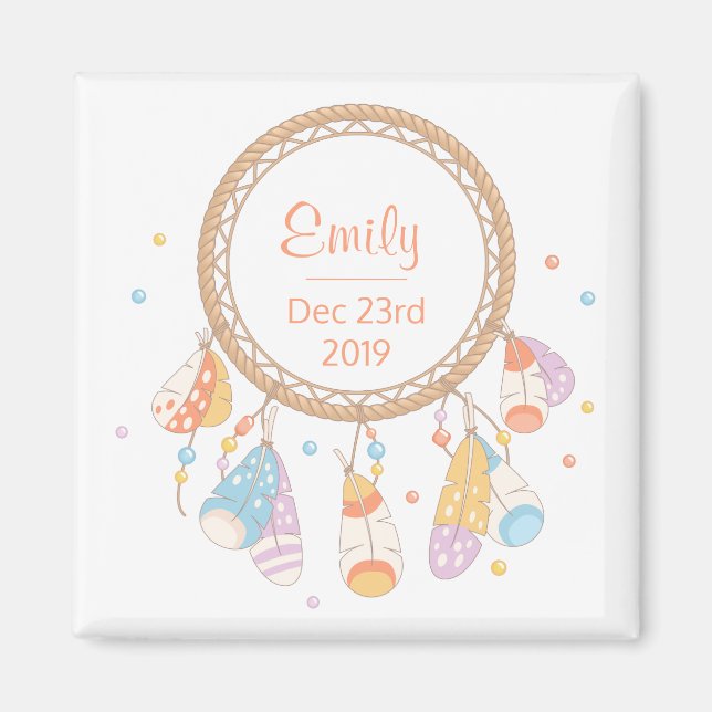 Tribal Boho Dreamcatcher New Baby Keepsake Magnet (Front)