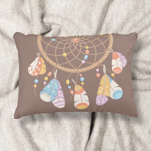 Tribal Boho Dreamcatcher on Brown Accent Pillow