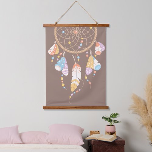 Tribal Boho Dreamcatcher on Brown Hanging Tapestry