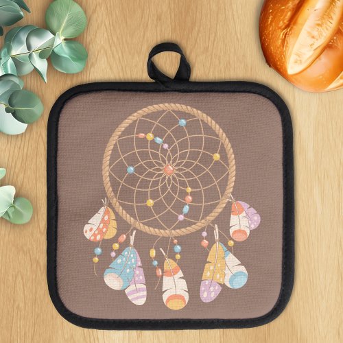 Tribal Boho Dreamcatcher On Brown Pot Holder