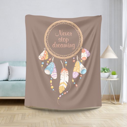 Tribal Boho Dreamcatcher on Brown Quote Sherpa Blanket
