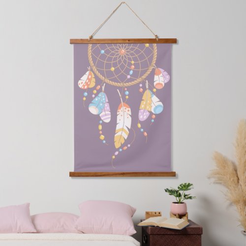 Tribal Boho Dreamcatcher on Purple Hanging Tapestry
