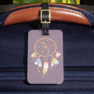 Tribal Boho Dreamcatcher on Purple Luggage Tag