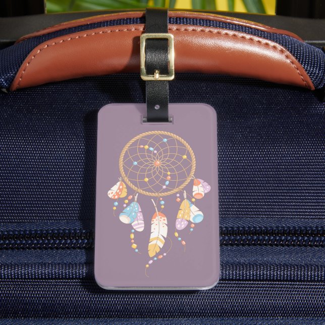 Tribal Boho Dreamcatcher on Purple Luggage Tag (Front Insitu 2)