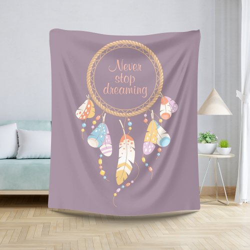 Tribal Boho Dreamcatcher on Purple Quote Sherpa Blanket