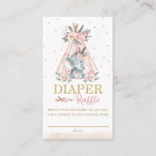 Tribal Boho Elephant Floral Diaper Raffle Ticket Enclosure Card