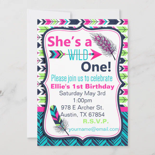 Tribal, Boho, Feather Wild One Birthday Invitation | Zazzle