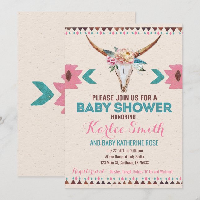 Tribal Boho Floral Baby Shower Invitation (Front/Back)