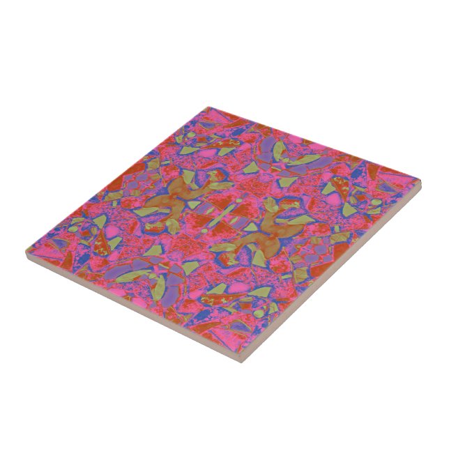 Tribal Boho Hippie Pink Purple Blue Green Pattern Ceramic Tile (Side)