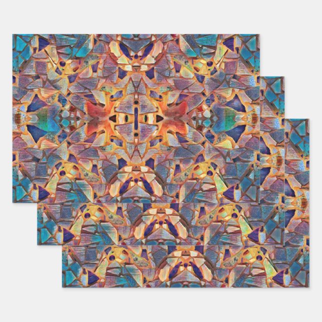 Tribal Boho Hippie Purple Yellow Blue Pattern Wrapping Paper Sheets (Set)